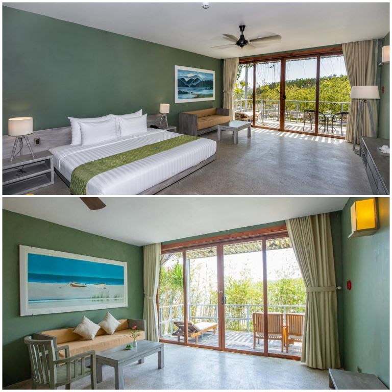 Đặc biệt hơn những hạng phòng còn lại của Casa Marina Resort, PHÒNG CAO CẤP VIEW BIỂN lại mang tông màu xanh lá đầy trẻ trung, mát mẻ.