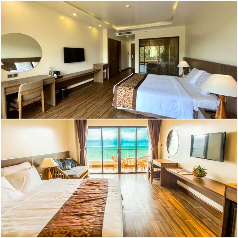 Không gian phòng nghỉ thiết kế sang trọng, view hướng biển, vườn tuyệt đẹp tại Coral Bay Resort Phú Quốc.