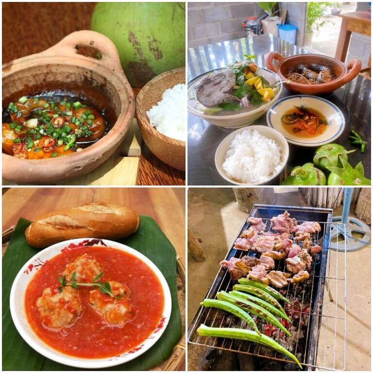 Hide Away Homestay Bến Tre phục vụ đa dạng các món ăn từ đặc sản vùng miền đến tiệc nướng, các món Việt Nam truyền thống. (nguồn: facebook.com)