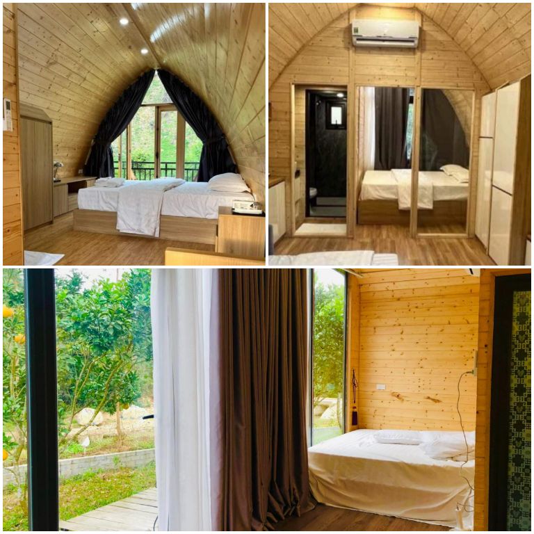 Các căn bungalow có thiết kế hình lá sen được trang bị đầy đủ tiện nghi, có view nhìn ra suối. (nguồn: facebook.com)