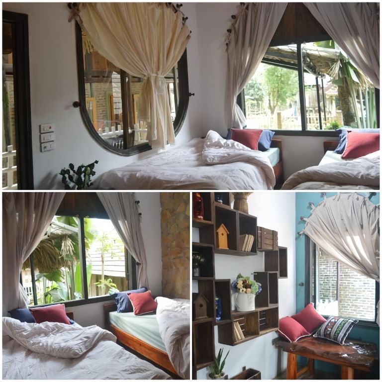 Tông màu chính được sử dụng trong trang trí phòng của Lim's house homestay là màu trắng, tạo điểm nhấn bằn gam màu xanh, hồng của vải vóc và đồ dùng