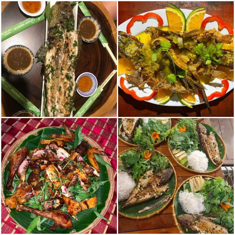 Nhà hàng tại Green Homestay Bến Tre phục vụ đa dạng các món từ đặc sản đến món ăn truyền thống. (facebook.com)