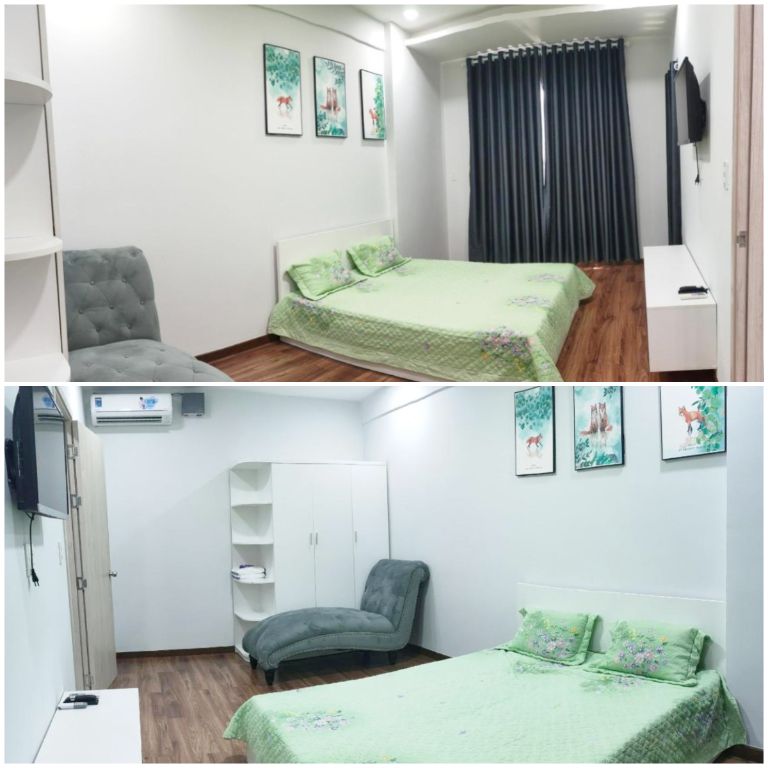 Phòng ngủ tại Charm Plaza Luxury Binh Duong thiết kế hiện đại với tông xanh lá cây tươi mát (nguồn: facebook.com)