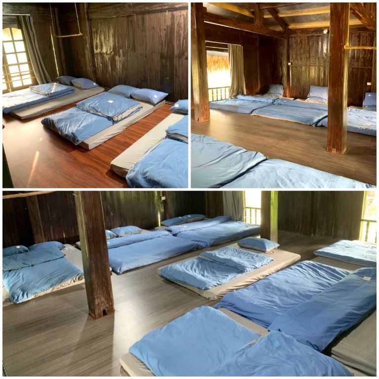 Nhà sàn tập thể được bố trí các đệm futon kiểu Nhật và có thể chứa tối đa 14 người ở. (Nguồn: Internet)
