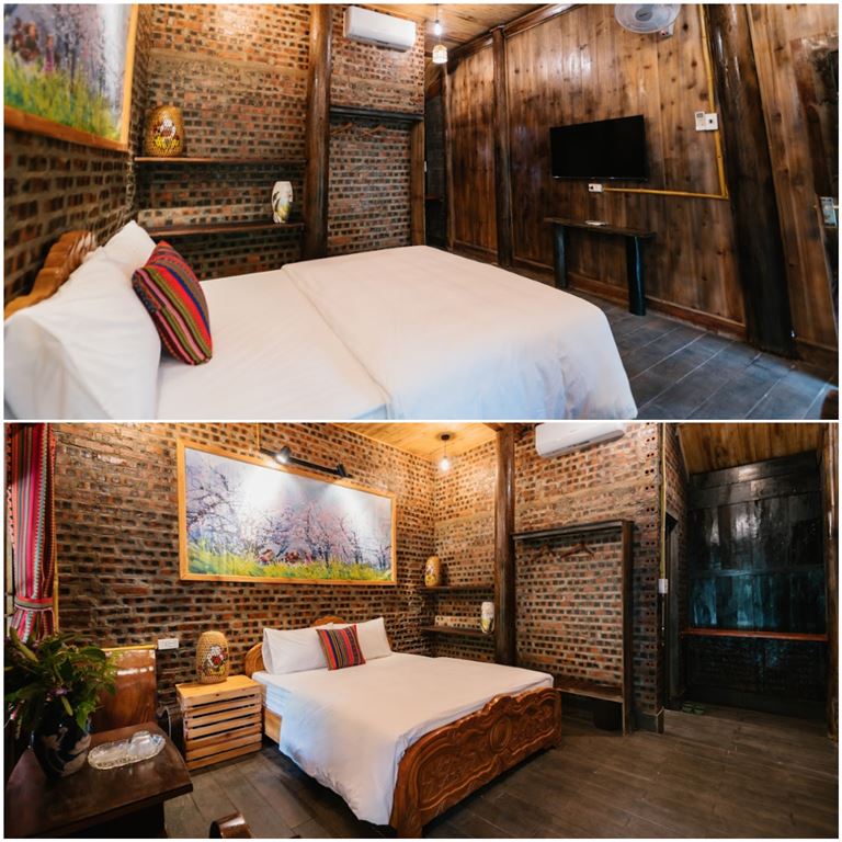 Phòng nghỉ tại homestay Hà Giang xanh phù hợp với đa dạng đối tượng khách hàng từ cặp đôi, gia đình, tập thể lớn. 