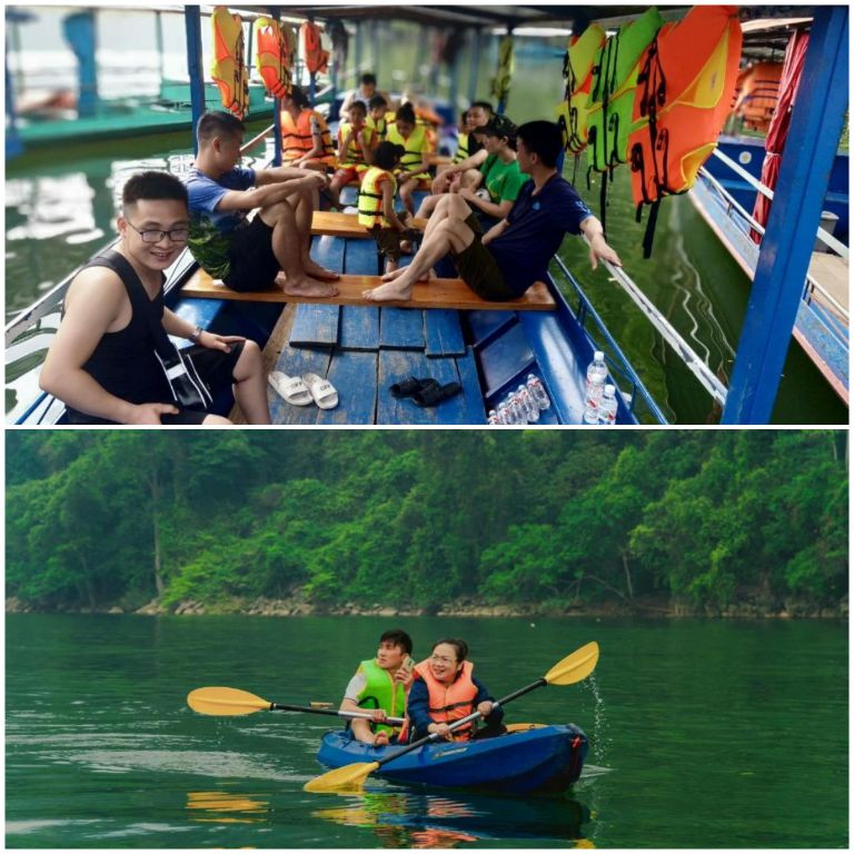 Du khách đến lưu trú và nghỉ dưỡng tại homestay Hồ Ba Bể này còn có thể tham gia các hoạt động giải trí ngay trên hồ