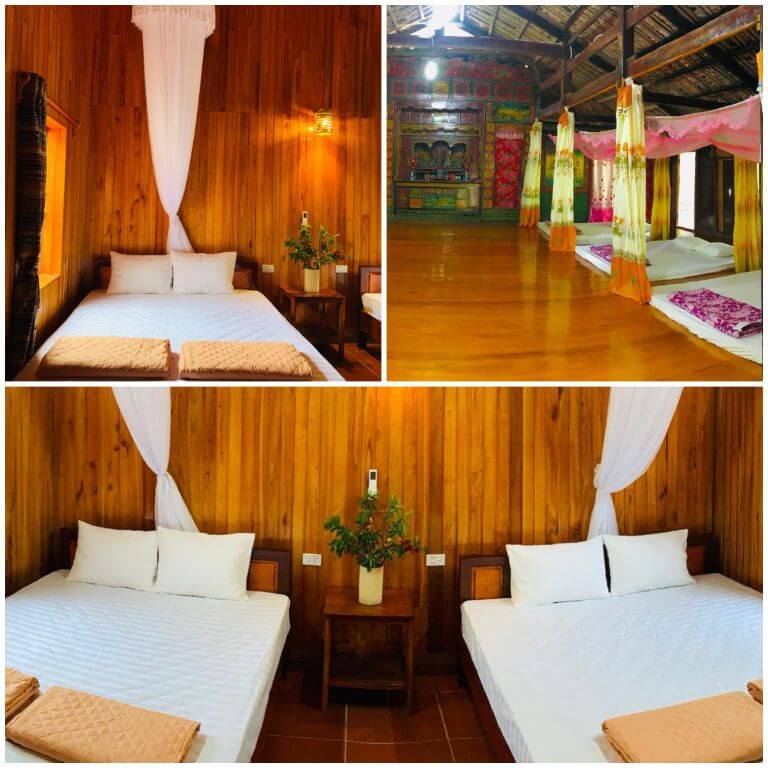 Duong Cong Chich Homestay có cả phòng đơn, phòng đôi và phòng tập teher nam nữ cung cấp giường bệt kèm theo ga mền và màn chống muỗi 