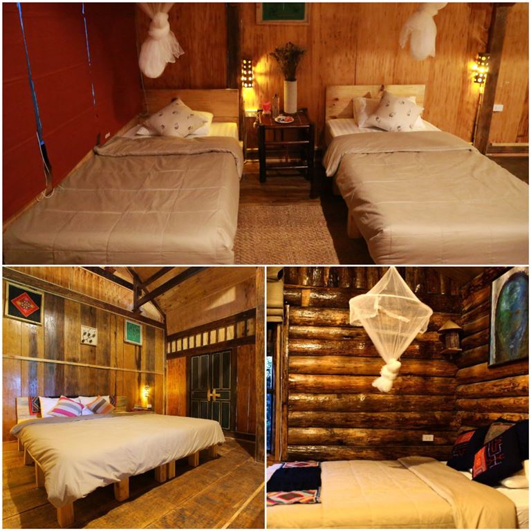 Phòng nghỉ của homestay Mù Cang Chải Ecolodge được decor đơn giản, ấm áp, trang bị giường ngủ đôi hoặc đơn. 