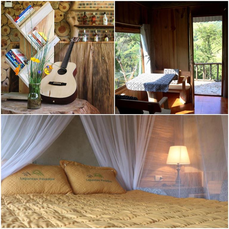 Phòng nghỉ tại Lapantan Paradise được thiết kế theo phong cách tối giản, đậm chất vùng cao. 