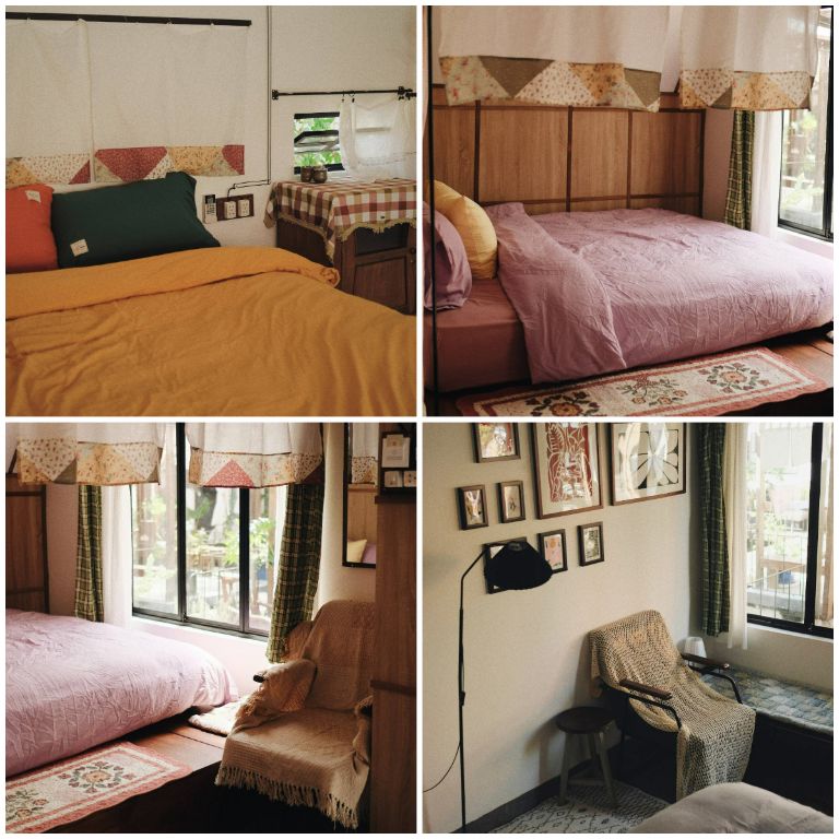 Phòng ngủ 2 người tại NÕN được trang trí đơn giản, tinh tế bằng những món đồ decor làm từ vải mềm. (Nguồn: Internet)