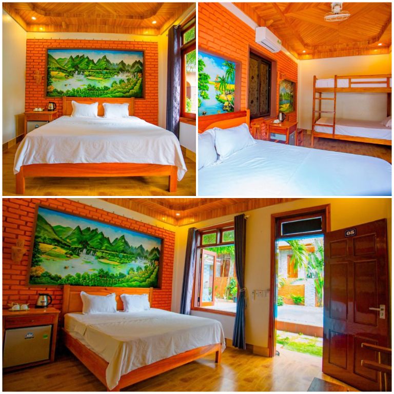 Các phòng nghỉ lấy tông màu đỏ cam để trang trí chính nhằm mang tới không gian sống sang trọng, ấm áp