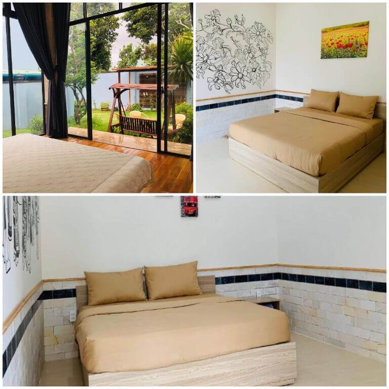 Phòng nghỉ The Stay Villa Pleiku được trang bị giường đôi 1m6x2m, điều hòa 2 chiều, bình nóng lạnh hoạt động 24/7 