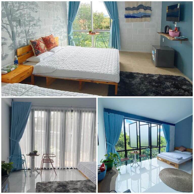 Phòng ốc của J’rai homestay Pleikukha sroojng rãi được cung cấp 2 giường đôi cỡ lớn 