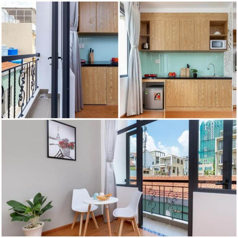 Thiết kế phòng ngủ tích hợp với khu vực bếp và phòng vệ sinh khép kín mang đến một không gian nghỉ dưỡng rất tiện nghi