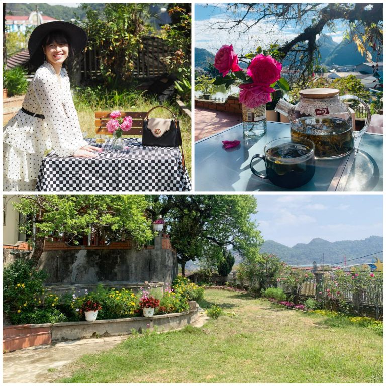 Khu vườn xanh mát với các bụi hồng rực rỡ làm điểm nhấn đã tạo nên một khung cảnh thơ mộng cho du khách tha hồ check-in sống ảo. (Nguồn: Internet)