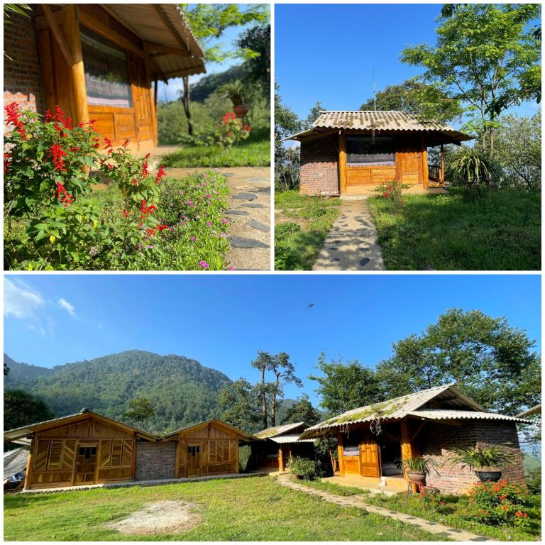 Homestay sở hữu khuôn viên rộng với các căn nhà gỗ bungalow nhỏ xinh có tầm nhìn ra khung cảnh núi đồi và thiên nhiên hùng vĩ. (Nguồn: Internet)