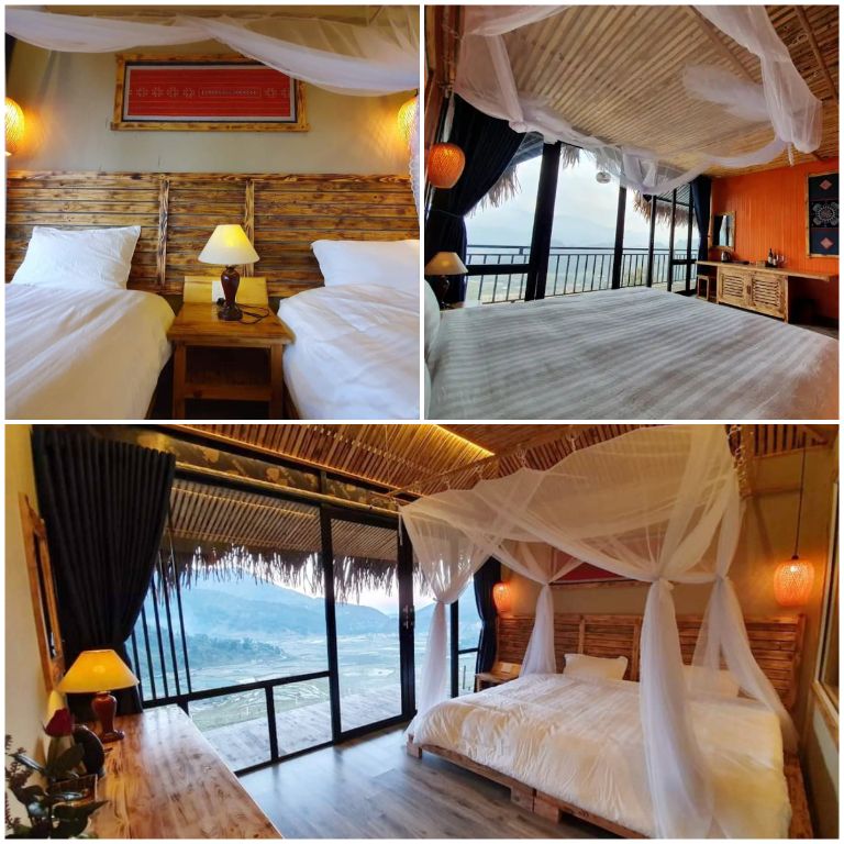 Phòng nghỉ Tả Phìn Lodge In Sapa có thiết kế tông cam đỏ đương đại ấn tượng (nguồn: booking.com)