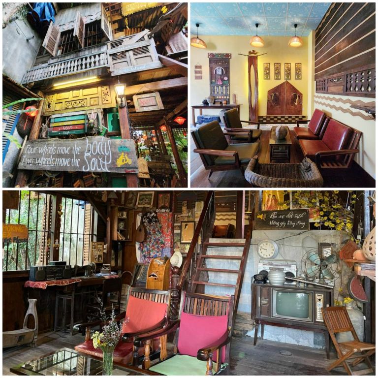 Ngoài ra, chỗ ở còn kinh doanh 1 quán cà phê theo phong cách vintage, cổ xưa và đồ trang trí trong nhà đều là đồ cũ hoặc đồ tái chế. (Nguồn: Internet)