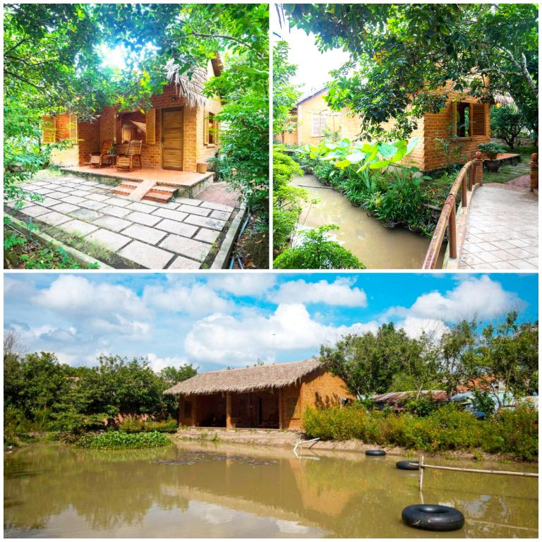 Homestay sở hữu khuôn viên rộng lớn với chiếc ao nhỏ và vườn cây um tùm cây cối. (Nguồn: Internet)