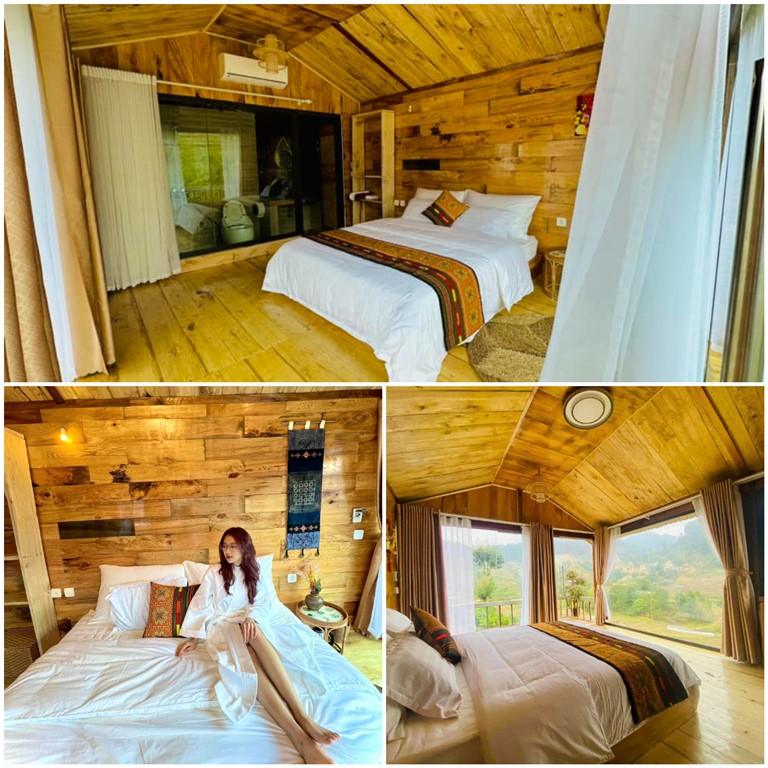 Phòng nghỉ bungalow được thiết kế theo phong cách ấm cúng với chất liệu hoàn toàn bằng gỗ, thân thiện với môi trường. 