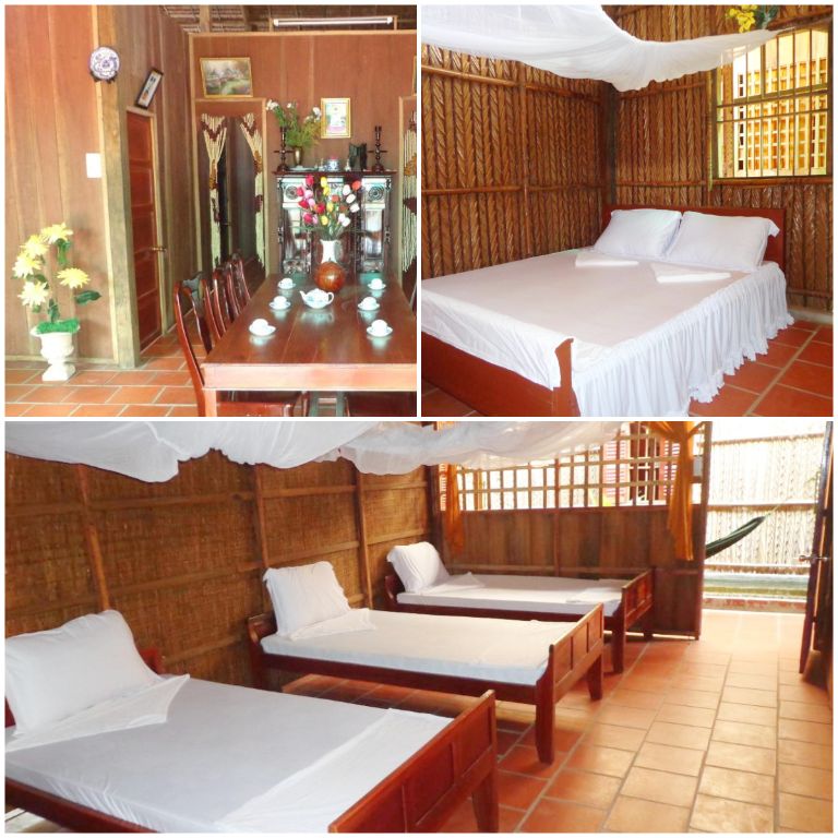 Phòng nghỉ Phuong Thao Homestay mang tông màu gỗ nguyên bản cùng nền gạch bình dị (nguồn: facebook.com)