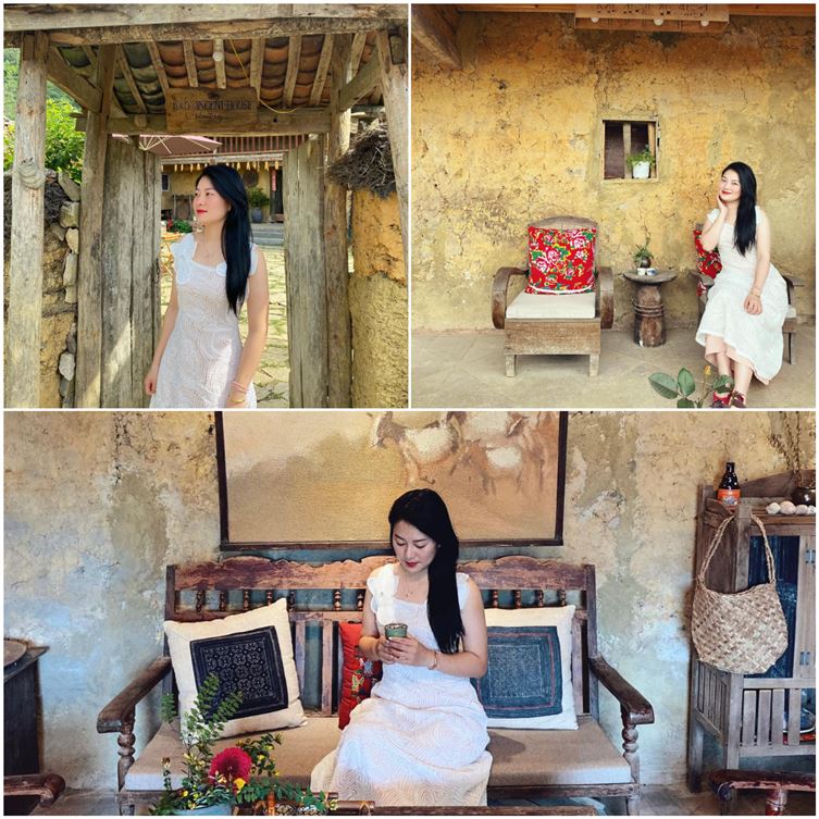 Du khách có thể ghi lại những bức hình phong cách cổ điển đẹp mắt tại homestay Lô Lô Ancient House Hà Giang. 