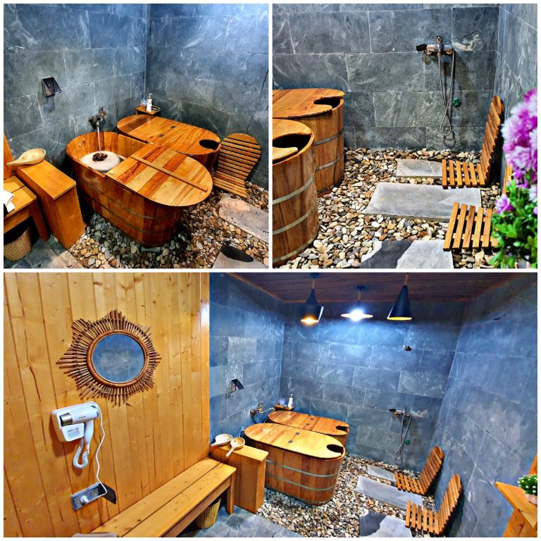 Tại phòng xông hơi của ClayHouse Mèo Vạc, bạn có thể tham gia trải nghiệm dịch vụ tắm lá thuốc đặc trưng của người Dao đỏ độc đáo.