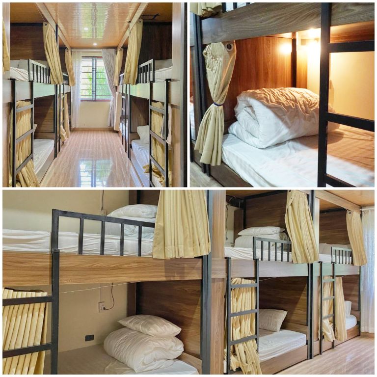 Phòng dorm là phòng lớn nhất của Mèo Vạc Valley, với diện tích lên tới 40 mét vuông và bố trí 10 giường đơn dài 1m4 theo kiểu giường tầng. 