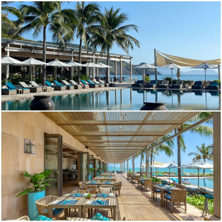 Nhà hàng Kitchen by the sea có vị trí như cái tên gọi nằm ngay cạnh biển xanh và hồ bơi của Mia Resort giúp cho du khách có không gian thoáng mát ăn uống. 