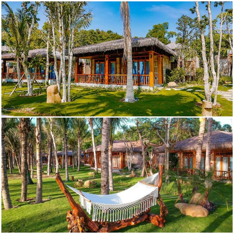 Du khách sẽ được nghỉ ngơi tại những ngôi nhà nhỏ lợp mái dừa rất mát và có view nhìn cực đỉnh hướng ra bãi biển Ông Lang. (Nguồn ảnh: Booking.com)