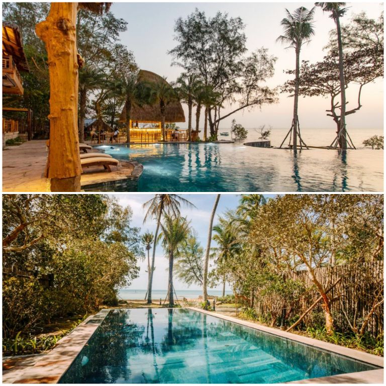 Hai hồ bơi ngoài trời tràn viên của Ocean Bay Resort sẽ giúp cho du khách có những giây phút thư giãn và ngắm cảnh tuyệt đẹp ngay bên bờ biển Ông Lang. (Nguồn ảnh: Booking.com)