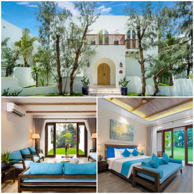 Phòng nghỉ của resort 5 sao Phú Yên này mang phong cách thiết kế kiểu Santorini - Địa Trung Hải vô cùng độc đáo.