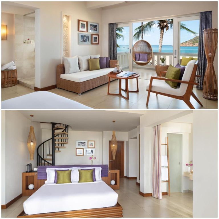 Phòng nghỉ của homestay Bình Định này mang phong cách thiết kế hiện đại, sang trọng với tông màu trắng làm chủ đạo.