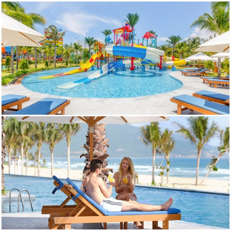 Khu vực bể bơi ngoài trời và công viên nước mini được thiết kế tích hợp ngay trong khuôn viên của resort Selectum Noa phục vụ miễn phí 100% cho du khách nghỉ dưỡng. 
