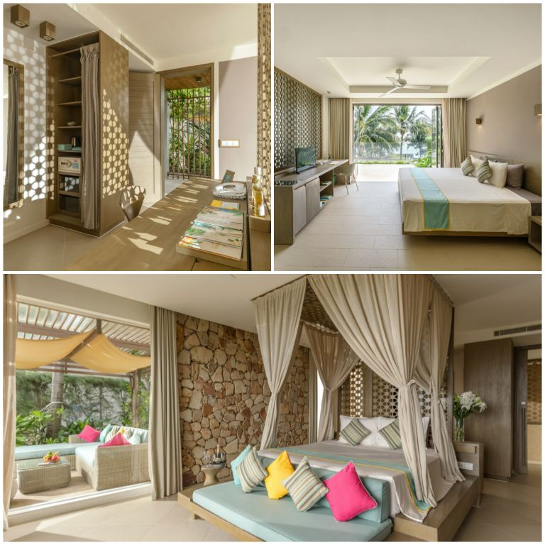 Hệ thống các phòng ngủ của Resort Nha Trang này đều được thiết kế 1 mặt phòng bằng cửa kính với view hướng ra biển và khu rừng bao quanh trong lành. (Nguồn ảnh: Facebook.com)