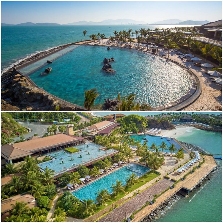 Điểm nhấn nằm trong khuôn viên của Resort Nha Trang này chính là 2 hồ bơi nước mặn và nước ngọt với diện tích khủng từ 700 m2 - 2 500 m2 giúp cho du khách thư giãn. (Nguồn ảnh: Facebook.com)
