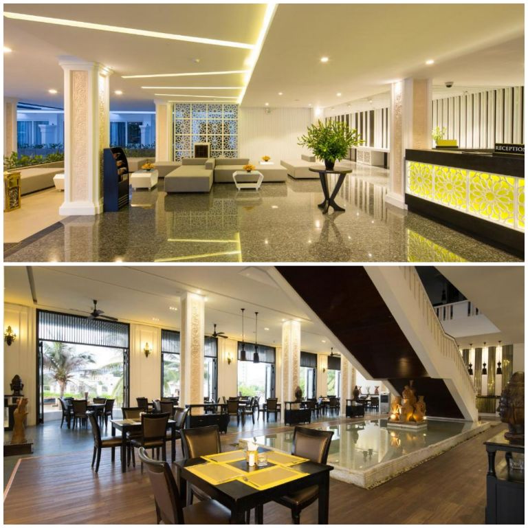 Resort Nha Trang Cham Oasis thiết kế không gian sảnh lễ tân chung rất hiện đại và sáng sủa xứng với cái tên khu nghỉ dưỡng 5 sao tại Nha Trang. 