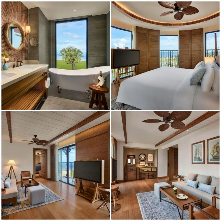 Phòng có thiết kế phòng ngủ 360 độ, mang đến tầm nhìn bao quát ra khung cảnh sân vườn và bãi biển tuyệt đẹp. (Nguồn: Internet)