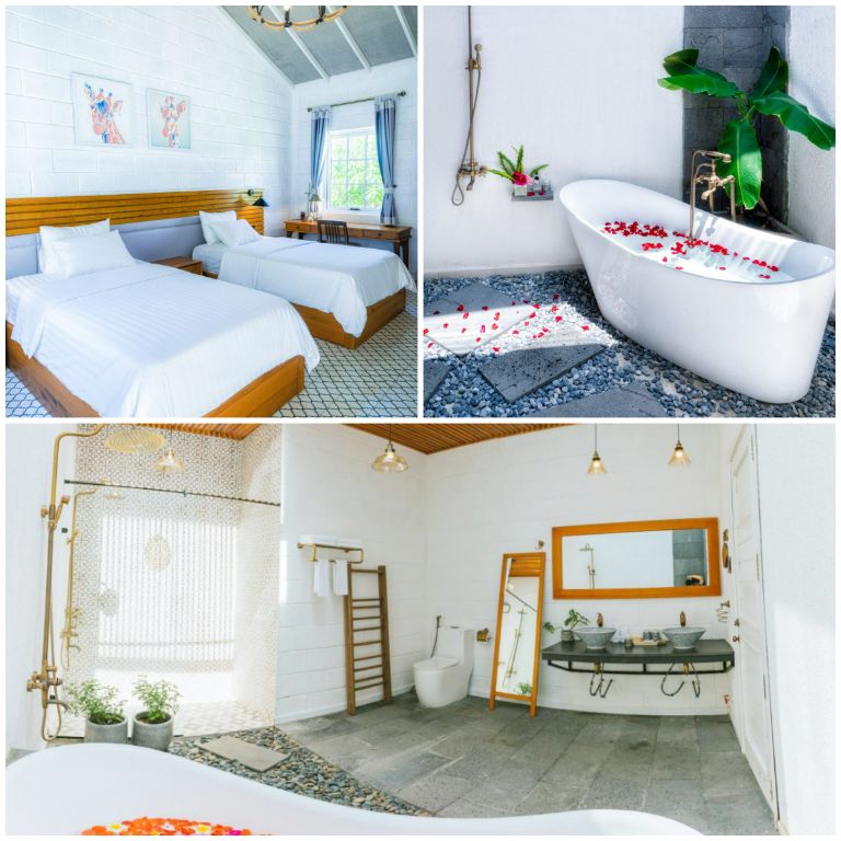 Phòng ngủ tại 2 căn Praia Sea View và Praia Garden View mang tông trắng chủ đạo, tạo cảm giác sáng sủa và thoáng đãng. (Nguồn: Internet)