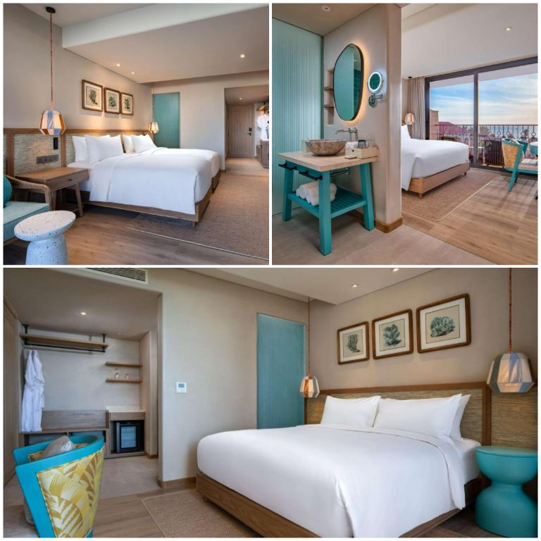Phòng Deluxe và phòng Premium được thiết kế theo phong cách Địa Trung Hải với màu xanh ngọc đặc trưng làm điểm nhấn. (Nguồn: Internet) 