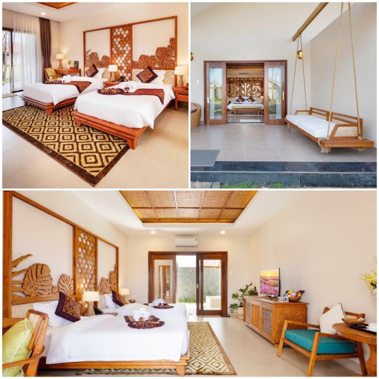 Sao Mai Beach Resort Phu Yen có các phòng mang kiến trúc truyền thống với nội thất gỗ sáng (nguồn: booking.com)
