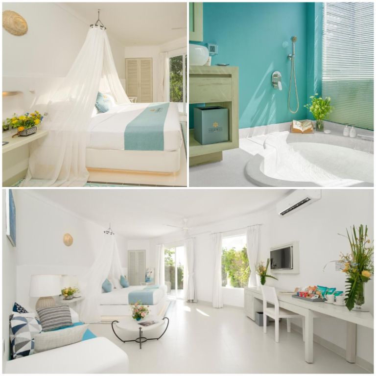 Hệ thống phòng nghỉ Fleur De Lys Resort & Spa Long Hải mang gam màu pastel xanh trắng nhẹ nhàng (nguồn: booking.com)