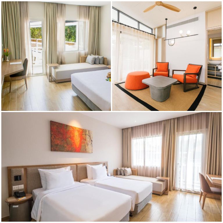 Phòng nghỉ Minera Hot Springs Binh Chau có gam màu cam vàng rực rỡ trẻ trung (nguồn: booking.com)