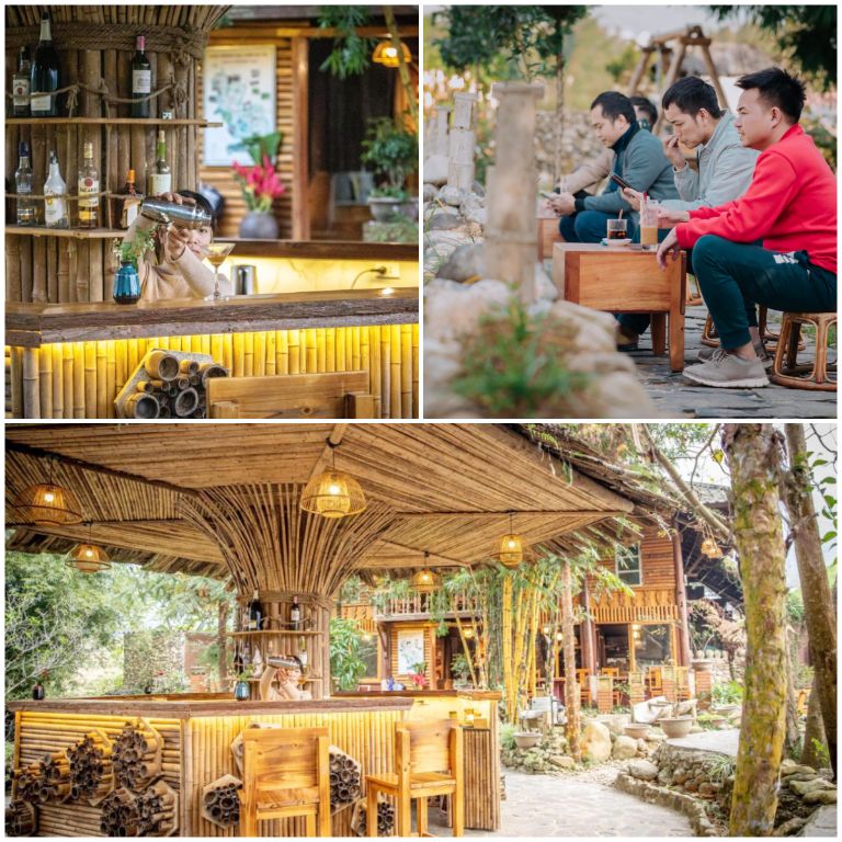 Quán Cafe & Bar Sa Pa Riverside Ecolodge mang không gian mở ngoài trời hướng khu vườn và dãy núi cực chill (nguồn: booking.com)