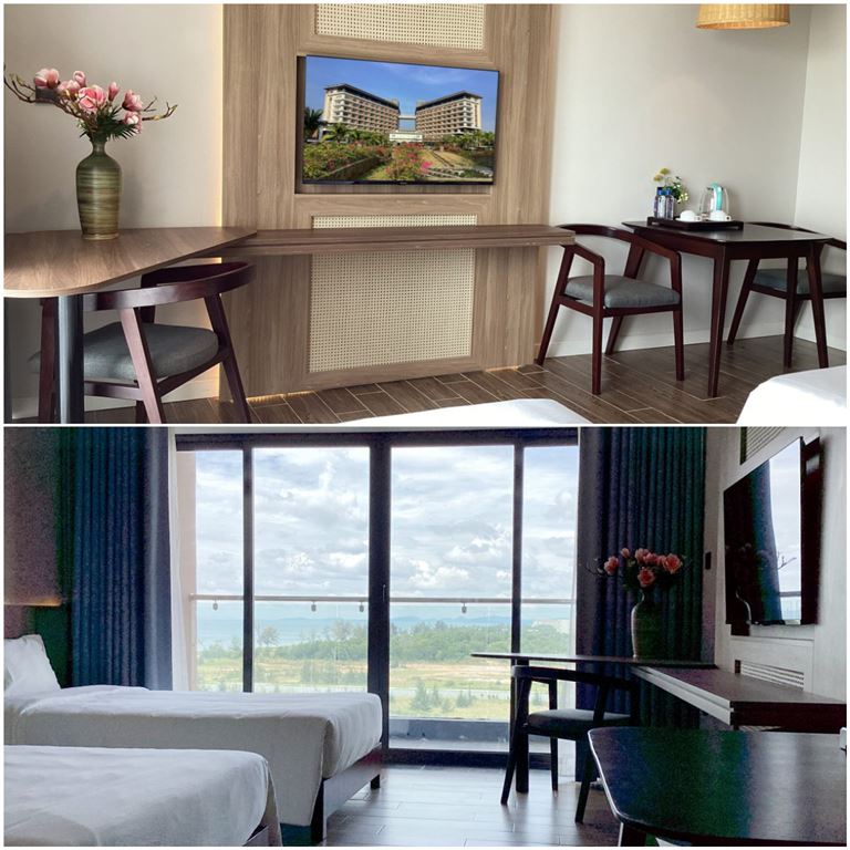 Phòng nghỉ Deluxe Moutain View sở hữu không gian thoáng đãng, gần gũi với thiên nhiên với cửa sổ và ban công hướng núi. 