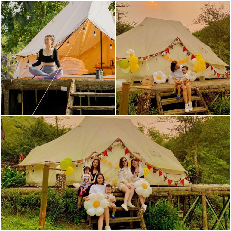 Du khách trải nghiệm nghỉ dưỡng tại lều Glamping. (Nguồn: Facebook.com) 