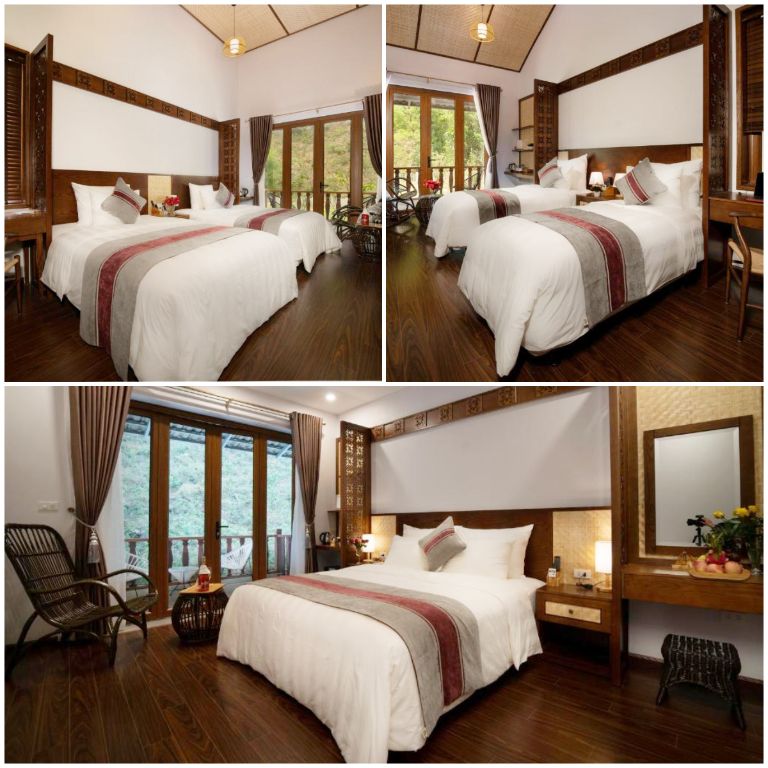 Thiết kế phòng ngủ ấm cúng với chất liệu chính từ gỗ tự nhiên. (Nguồn: Booking.com) 