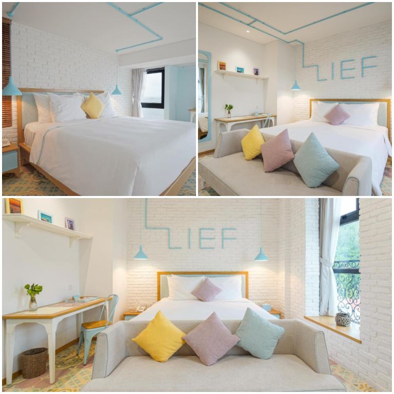 Không gian phòng nghỉ gây ấn tượng với du khách với các màu sắc pastel nhã nhặn. (Nguồn: Booking.com) 