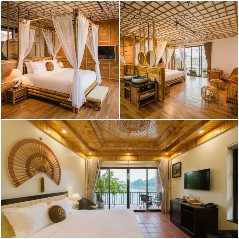 Phòng ngủ gây ấn tượng với du khách với các họa tiết gỗ được chạm khắc tỉ mỉ. (Nguồn: Booking.com) 