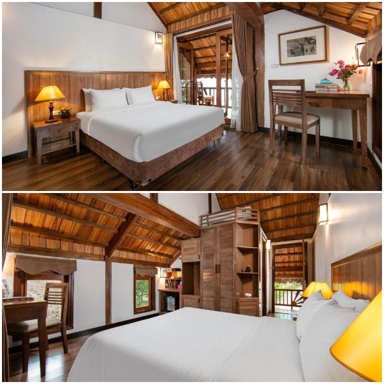 Không gian phòng ngủ nhỏ nhắn và ấm cúng với chất liệu hoàn toàn từ gỗ. (Nguồn: Booking.com) 